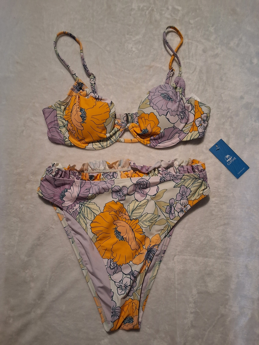 Cupshe Floral Underwire Bikini Set in Orange and Lavender